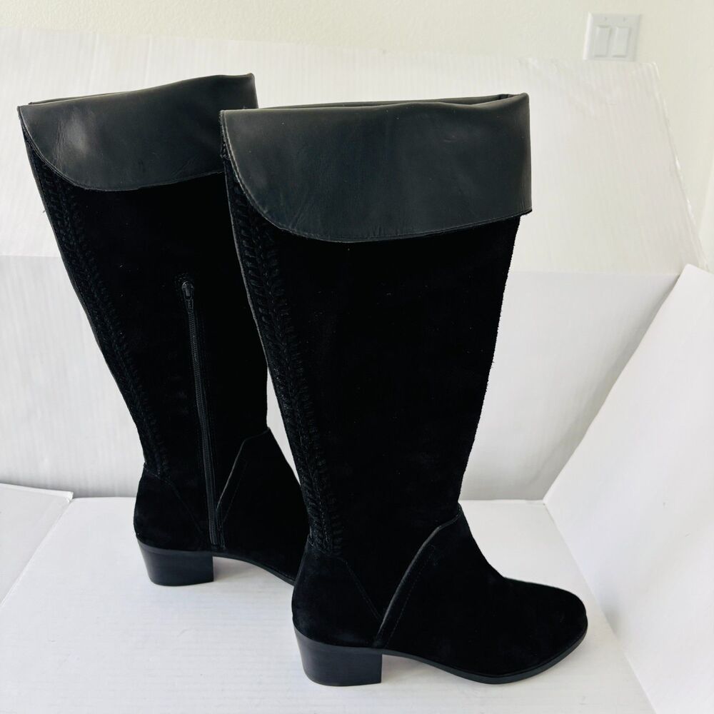 Vince Camuto Bendra Suede Over The Knee Boots Womens 8.5 M Black Flat Zip Goth - Picture 2 of 16